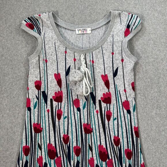 Funky People Tulip Print Sweater Mini Dress Womens Small Gray Cap Sleeve Tassel - Picture 2 of 9